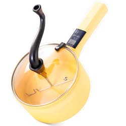 CORNRUSH Multifunctional Electric Hot Pot Cooker, Upgraded Non-Stick Stainless Steel 1L Mini Portable Lazy Pot Popcorn Ramen Maker for Steak Egg Soup Camping Travel with Long Handle Power Adjustment Yellow