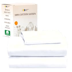 California Design Den Soft 100% Cotton Sheets Twin-XL Bed Sheet Set with Deep Pockets, Extra Long Twin Cooling Sheets with Sateen Weave (White)