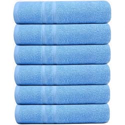 Pristine Linen Cotton Bath Towels 24x48 Inches Aqua Blue Pack of 6 Terry Towels for Bathroom for Shower, Pool, Spa, Gym, Hand Towel for Daily Use, Lightweight Bath Towel Set Absorbent Quick Dry