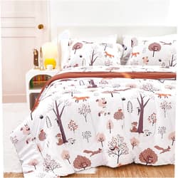 Yibeizi Kids Woodland Comforter Set for Boys Girls Twin Size, Cute Quilted Forest Animal Print Fall Bedding with Pillow Sham, Lightweight Soft Breathable Machine Camping Themed Bed Set 2 Piece