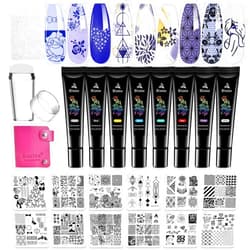 Biutee Nail Stamper Kit Nail Art Stamping Plate Set Stamping Nail Polish Gel Stamp Plate Jelly Silicone Stamper Scraper Flower Lace Line kiss Stencil Template Tool Supplies for Holiday (Storage Bag)