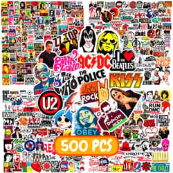 MAROLAK 500 PCS Rock Band Stickers Pack - Colorful VSCO Vinyl Waterproof Stickers for Water Bottle, Laptop, Phone, Skateboard - Cute Aesthetic Decals for Girls, Boys, Adults, Teens