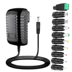 Guy-Tech 5v 2a Power Supply Adapter,AC to DC Adapter with 10 Tips Connector DC Plugs Adapter for TV Box, Security Camera, LED Strip Lights, Audio/Video and More 5v Household Electronic Devices