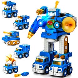 hahaland Toys for Ages 5-7 - 5 Year Old Boy Gift - 5 in 1 STEM Take Apart Trucks Transform to Robot - 5 6 7 Year Old Boy Christmas Birthday Gift Ideas - Boys Toys Age 4-6