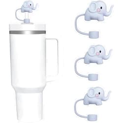 Jizlan 3 Pcs Elephant Straw Cover for Stanley 40&30 Oz Cup, 10mm Silicone Straw Covers Cap for Stanley Cup Accessories, Straw Cap Stopper for Reusable Straws Tip Lids, Cute Straw Topper