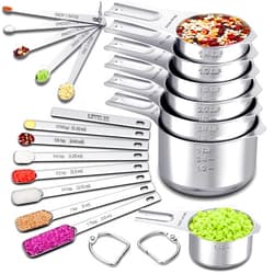 EWFEN Measuring Cups and Spoons Set of 20, 7 Stainless Steel Nesting Measuring Cups & 7 Spoons, 1 + Leveler & 5 Mini Measuring Spoons for Cooking & Baking
