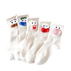 QIUNUOTAN Kawaii Multi Patterned Cute Emoji Cotton Crew Socks For Women, Size 5-8, Pack of 5