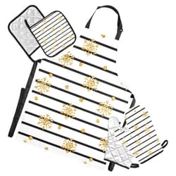 susiyo Christmas Gold Snowflake Stripe Kitchen Apron Set Include Bib Apron Oven Mitt Pot Holder Present For Mothers