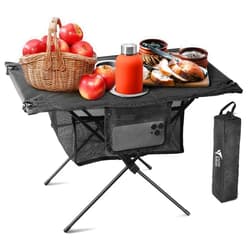 ZUNE LOTOO Portable Camping Table Folding, Small Beach Table Foldable with Drink Holder & Mesh Storage & Carry Bag Compact Camp Tent Side Table for Picnic Tailgate Travel Outdoor Fishing Backpacking