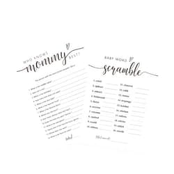 UHADRE 2 Baby Shower Games,Baby Word Scramble & Who Knows Mommy Best Baby Shower Cards -Set of 30, Double Sided Printed Minimalist Baby Shower Cards, Gender Reveal Game, Baby Shower Activity Ideas-BBYX10