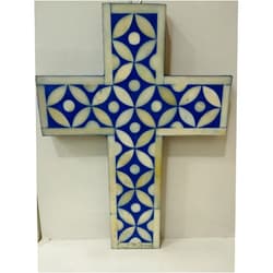 FAIR DEAL HANDICRAFTS Handmade Star Eye Wall Hanging Bone Inlay Holy Cross Blessing For Home And Protection Against Evil Eye (Indigo) Mother's Day Gift