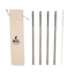 Mason Jar Lifestyle Long Safer Rounded End Stainless Steel Metal Straws for Large Cups, Tall Glasses, or Quart Mason Jars (4 Pack + Cleaning Brush + Bag)
