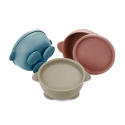 PandaEar 3 Pack Baby Bowls with Suction, Silicone Toddler Bowls with Lids, No Spill Suction Bowls for Baby Infant First Stage, Baby Food Feeding Bowl Set, Blue/Brown/Red