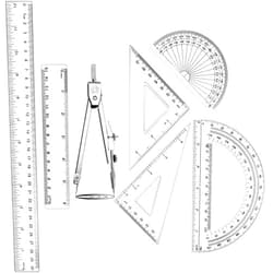 Zonon 1 Set Plastic Geometry Math Set Includes Drawing Compass, 6 Inch 4 Inch Protractor, 45/60 Degree Triangle Rulers 12 Inch 6 Inch Math Ruler Transparent for Office Supplies(Clear,Classic)