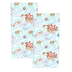 GZMQWVG Sea Turtles Hand Towels,Set of 2 Watercolor Octopus and JellyfishAbsorbent Soft Towel Gifts for Women Men, Funny Bathroom Hand Towels for Bathroom Kitchen Home Spa Hotel Yoga