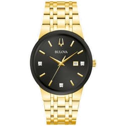Bulova Men's Modern Gold Tone Stainless Steel 3-Hand Calendar Date Quartz Watch, Diamond Dial