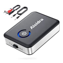 Aisidra Bluetooth Transmitter Receiver V5.0 Bluetooth Adapter for Audio, 2-in-1 Bluetooth AUX Adapter for TV/Car/PC/MP3 Player/Home Theater/Switch, Low Latency, Pairs 2 Devices Simultaneously