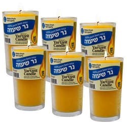 Tribello Glass Beeswax Candle - 48 Hour Burn Time | Yahrzeit Candle for Memorial, Yahrtzeit, Yizkor, and Yom Kippur | 100% Beeswax Jar Candles - 6 Pack