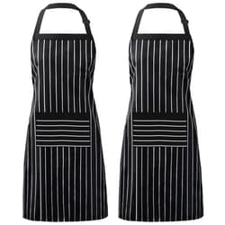 Syntus 2 Pack Adjustable Bib Apron with 3 Pockets Cooking Kitchen Aprons for Women Men Chef, Black/White Pinstripe