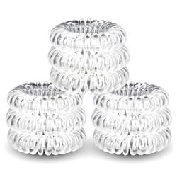 PRODUCTZ Pack of 9 Phone Cord Spiral Coil Hair Ties For Thick Hair, Elastic Ponytail Holders, No Crease Waterproof Hair Bands, Accessories for Women Girls Men (Transparent)