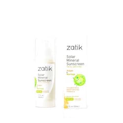 Zatik Naturals - Solar Mineral Sunscreen with Argan and Moringa, Vitamin and Mineral-Based Solar Protection, Vegan, Non-GMO, pH Balanced, FREE from Gluten, Soy, Alcohol. 1.7 fl oz, 50 ml