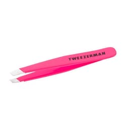 Tweezerman Mini Slant Tweezer - Tweezers for Eyebrows, Travel Tweezers for Eyebrows, Facial Hair, Ingrown Hair (Neon Pink)