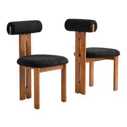 Modway Torian Upholstered Boucle Dining Chairs Set of 2 in Walnut Black - 3-Legged Farmhouse Kitchen Chairs - Mid-Century Modern Armless Accent Chairs - Comfortable Side Chairs with Wood Legs