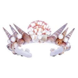 PartyforU Handmade Mermaid Shell Headband - Shell Crown with Pearls Starfish Headpiece Beach Pearl Hair Accessories for Women Girls Wedding Bridal Shower Engagement