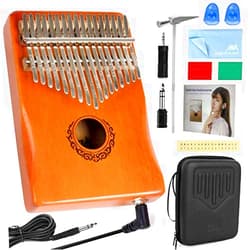 AKLOT Electric Kalimba, AKLOT 17 keys EQ Kalimbas Thumb Piano Solid Wood Marimba with Built-in Pickup Professional Kalimba Starter Set for Kids Adult Beginner