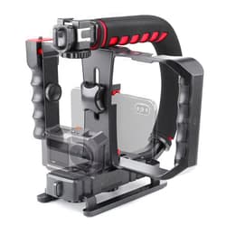 Zeadio Video Handheld Stabilizer with Smartphone Video Cage Rig, Triple Cold-Shoe Handle Grip Compatible with All Camera Action Camera DSLR Smartphone