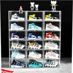 BSFHH 12 Pack Shoe Boxes, Clear Acrylic Stackable Plastic Sneaker Box Container, Magnetic Drop & Side Open Shoe Organizer Case Container With Lids Fits Up to Size 14 (Crystal Clear)