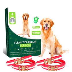 WEALLIN 4 Pack Flea and Tick Collar for Dogs- Adjustable Dog Flea and Tick Collar- 32 Months Dog Flea and Tick Treatment - Water Resistant Dog Flea Collars for Puppy Small Medium Large Dog- Red & White
