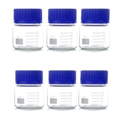 Paalee 6 Pack Graduated Round Reagent Bottle Set, Wide Mouth Borosilicate Glass Lab Media Storage with GL80 Blue Polypropylene Screw Caps, Leakproof and Autoclavable (250ml)