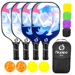 niupipo Pickleball Paddles Set of 2/4, USAPA Approved Fiberglass Surface Lightweight Pickle Ball Rackets with Honeycomb Core, 2 Indoor and 2 Outdoor Balls, 1 Carrying Bag for Beginner, Men, Women