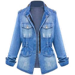 Zjeia Cardigo Plus Size Womens Casual Denim Oversize Jeans Chain Jacket Pocket Coat