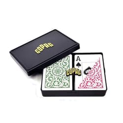 Copag 1546 Design 100% Plastic Playing Cards, Bridge Size (Narrow) Green/Burgundy (Jumbo Index, 1 Set)