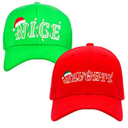 CIXICM 2 Pcs Christmas Baseball Cap for Men Women, Red Naughty Cap, Green Nice Cap, Christmas Trucker Hat, Santa Baseball Cap, Adjustable Holiday Cap