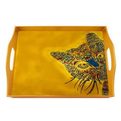 Ducoteduparc Coffee tray - Hippie Cat - Rectangular Hand Painted Glass Tray with Gold Aluminium Frame