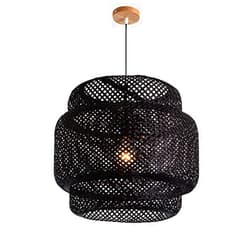 COBOTA Farmhouse Bamboo Art Round Chandelier Vintage Weave Bamboo Pendant Light Natural Beige Bamboo Material Woven Light Shade Ceiling Japanese Domed Craft Lights Pastoral Lighting Corridor Fixture