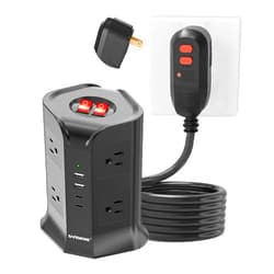 SAFEMORE GFCI Power Strip with 6.5FT Extension Cord with 8 Outlets & 4 USB(2 USB-C), Weatherproof&Surge Protector (ETL Listed) for Workshop Indoor Outdoor [10A,1050J] Black (OL-GFCI-2P-RF)