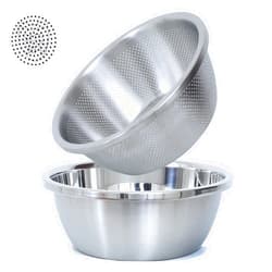 Paoli 304 Stainless Steel Microporous Colander, 1.5QT Large Capacity with Mixing Bowl For washing vegetables, fruit and rice and for draining cooked pasta(2PC)