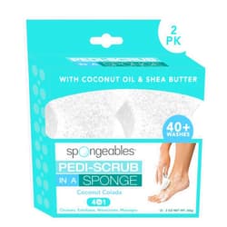 Spongeables Spongables Pedi Scrub Foot Exfoliating 20+ Wash Sponge, Coconut Colada, 2 Count