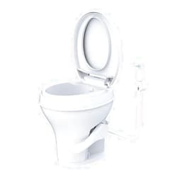 SEAFLO RV Toilet - Standard Height, Gravity Flush, Foot Pedal, Soft Close Lid with Sprayer Attachment