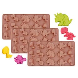 POPBLOSSOM Brown Dinosaur Silicone mold 3 Pack Dino Chocolate Molds Ice Cube Soap Tray Silicone Party