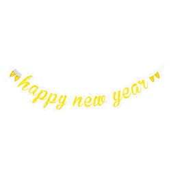 Cadpkler Happy New Year Banner - Gold Glitter Happy New Year Banner with Champagne Glass Logo - Sparkling Happy New Year Banner New Year Decoration Supplies