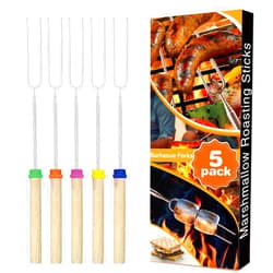 HOOPLE Marshmallows Roasting Sticks 32Inch,Camping Accessories for Smores Skewer. Extendable Stainless Steel Forks for Roasting Hot Dogs, Safe BBQ Fork for Campfire. (5PACKSET)