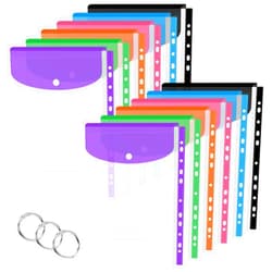 Surcotto 12 Pack Plastic Envelopes Binder Pocket 11 Holes Expandable Binder Folders for 2/3/4 Ring Document Pouch with Snap Button & Label Loose-Leaf Transparent for School Home Office (Vertical-Opening)