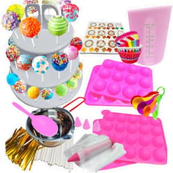ARNISION 539PCS Cake Pop Maker Kit - Silicone Lollipop Molds Baking Supplies with 3 Tier Display Stand | Chocolate Candy Melting Pot | Bags and Twist Ties | Cakepop Sticks | Decorating Pen