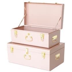Vixdonos Decorative Metal Box Storage Trunks Set of 2 College Dorm Chest with Handle (Pink)