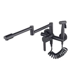 Biveah Brass Pot Fill Faucet with Hot and Cold, Biveah Single Handle Wall Mount Black Kitchen Faucet with Side Sprayer, KLB019B